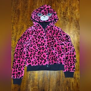 Girl's Justice Fleece zip hoodie size 8 pink black animal print